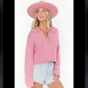 Show Me Your Mumu Crawford Collared Sweater Pink Size M  Knit